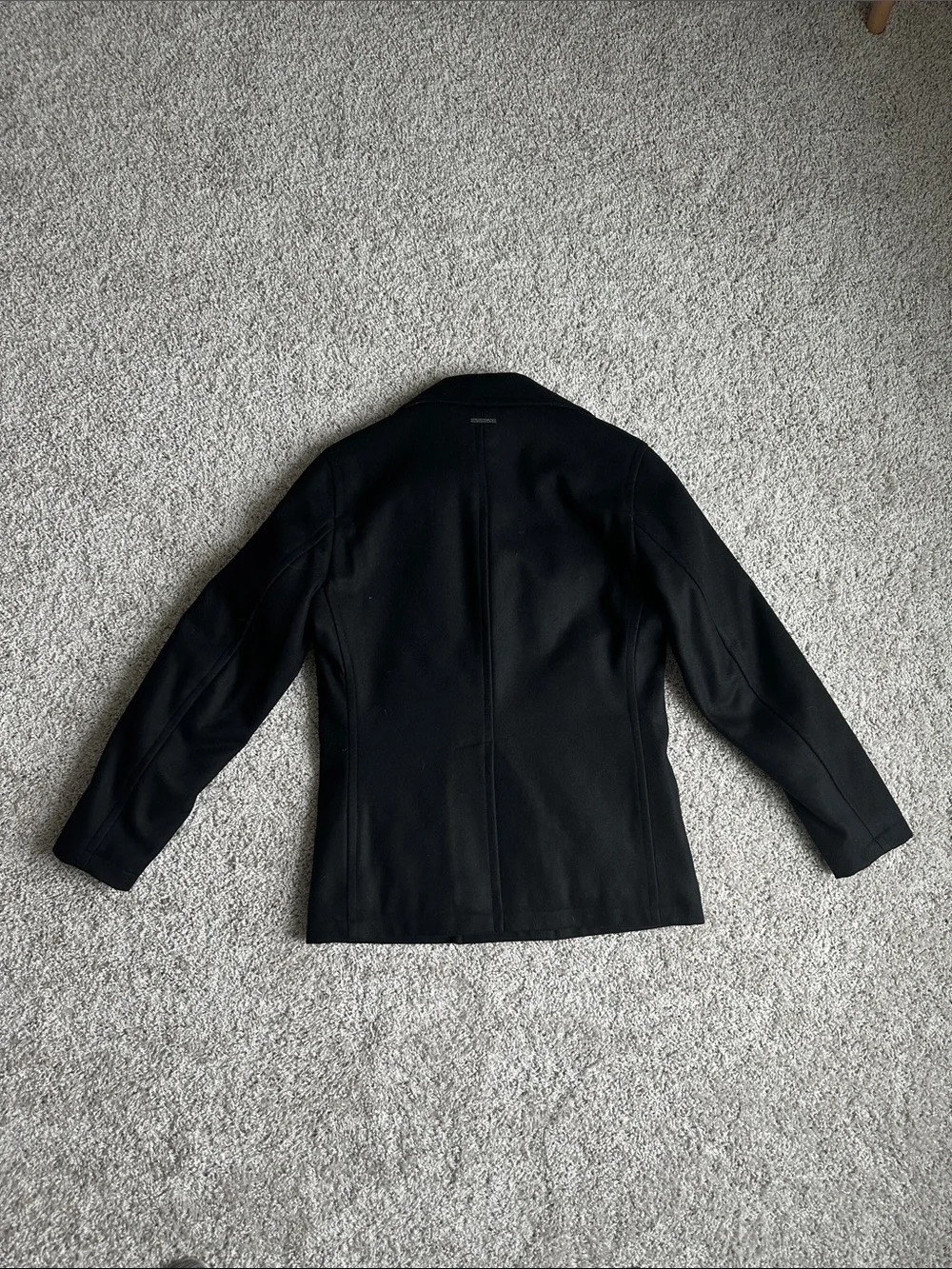 MICHAEL Michael Kors Men's Black Double-Breasted Wool Peacoat with Zip Pockets
